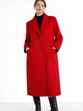 Bernardo Red Wool Coat | Long Statement Coat | Elegant Minimal Chic Sz XL NWT